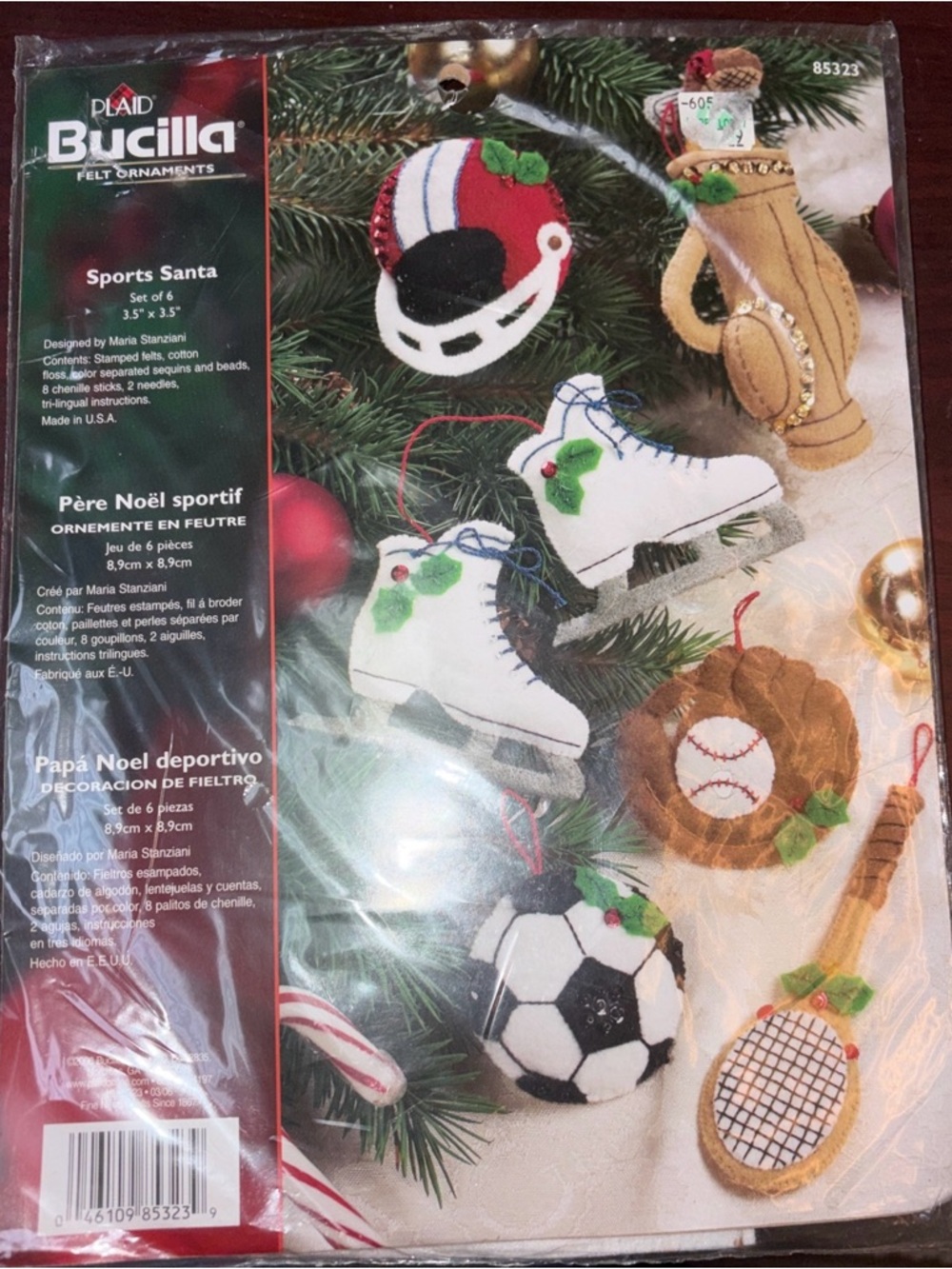 Bucilla Felt Sports Christmas Ornaments -  set of 6 Assorted Sports unopened - Picture 2 of 6